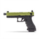 Side profile view of the Vorsk EU18 Gas Blowback Airsoft Pistol in Black with Green Top Slide on a white background.