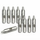 A studio shot of ten ASG ULTRAIR CO2 Cartridge/Capsules x 10 pc (12g) arranged in rows, with one lying horizontally.