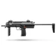 Tokyo Marui MP7A1 Compact AEP Electric Airsoft SMG shown from the side with stock extended and vertical grip deployed.