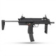 Side profile of the Tokyo Marui MP7A1 Compact AEP Electric Airsoft SMG with stock extended and folding foregrip deployed.