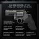 Informational infographic displaying the features and specs of the ASG Dan Wesson 2.5" Airsoft Revolver Co2 in Steel Grey.