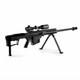 Snow Wolf SW-13 Metal M107A1 Airsoft Sniper Rifle AEG in Black, scoped with bipod deployed, angled right on white