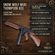 Snow Wolf M1A1 Thompson AEG Rifle in Blue (SW-05) shown diagonally on a wood-grain feature graphic.