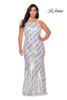 La Femme Curve 28877 Sequin Stripe Plus Size Dress
