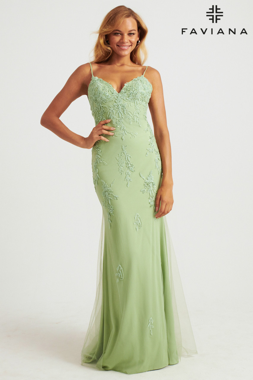 faviana yellow prom dress Gold V Neck Prom Dress With Rhinestone Beading And Open Lace Back