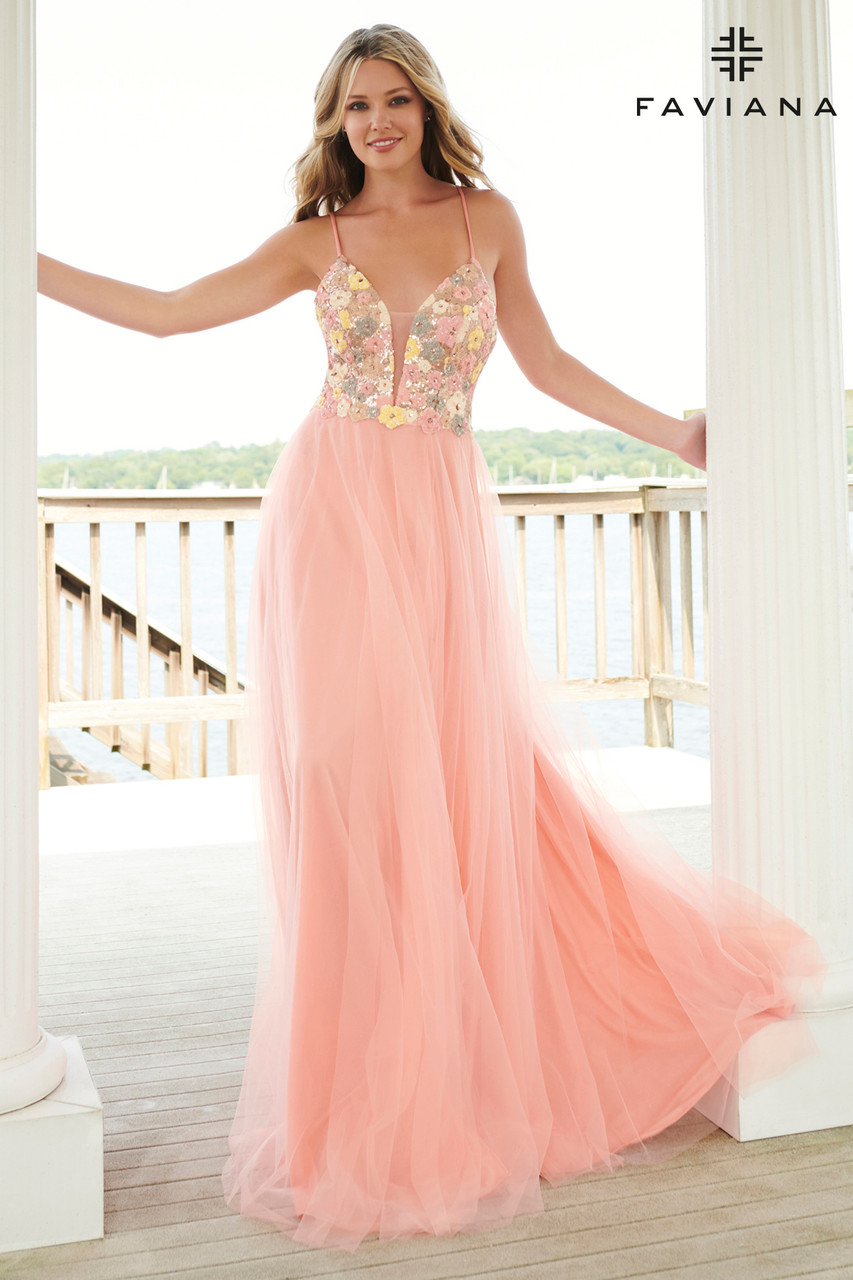 faviana dresses Faviana 11436 Long Prom Corset Ruffle Formal Dress