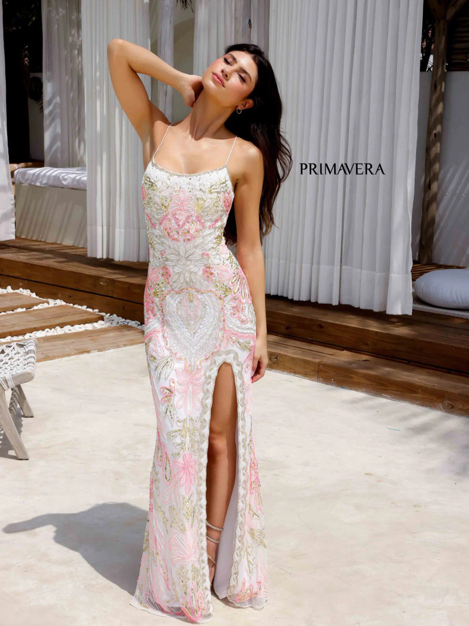 Primavera Couture PC4156 ドレス アイボリー/コーラル Primavera Couture 4156 Dress | Onlineformals.com