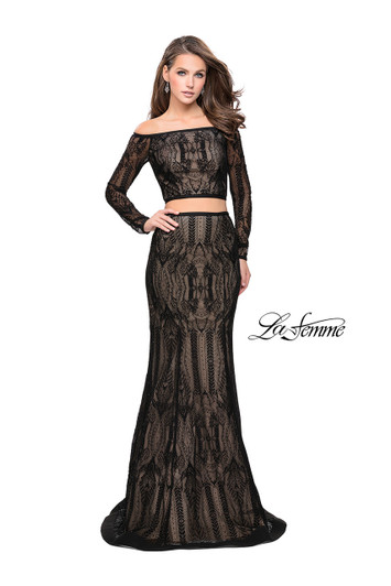 La Femme 25983 Two Piece Lace Long Sleeve Dress