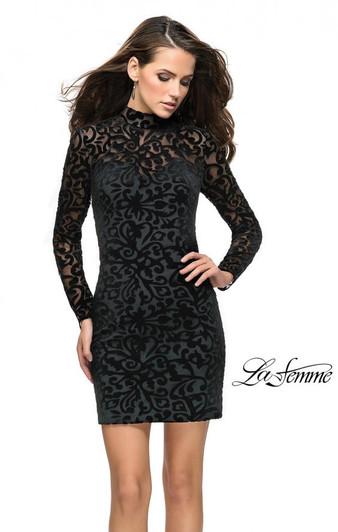 La Femme 26631 Velvet Long Sleeve Dress