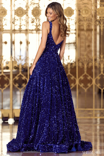 Sherri Hill 55093 Velvet Sequin Ballgown Prom Dress