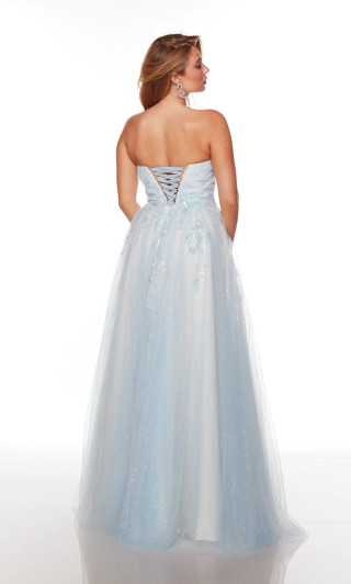 Formal Dress: 61715. Long, Plunging Neckline, Straight, Open Back