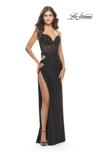 La Femme 31599 Black Slit Prom Dress