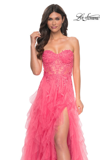 La Femme 32286 Strapless Ruffle Ballgown Dress