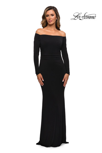 La Femme 28054 Fitted Off the Shoulder Long Sleeve Mother of the Bride Dress