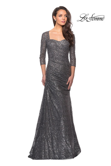 La Femme 28065 Sequin Mermaid Sleeve Mother of the Bride Dress