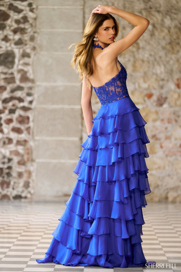 Sherri Hill 56656 Chiffon Ruffle Halter Dress