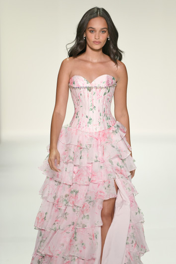 Sherri Hill 57996 Strapless Floral Ruffle Dress