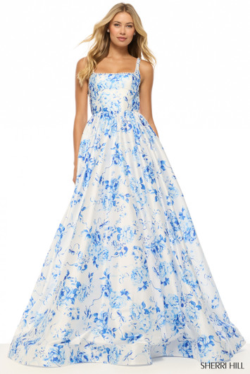 Sherri Hill 57789 Blue Floral Print Ballgown
