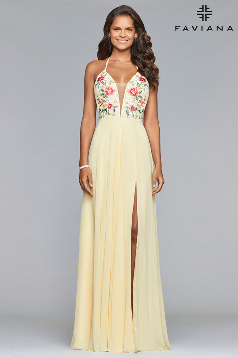 Faviana 10000 Floral Embroidered Simple Prom Dress