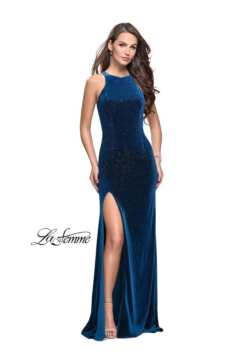 La Femme 25679 Beaded Velvet Dress
