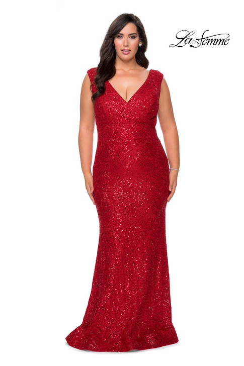 La Femme Curve 28837 Beaded Lace Plus Size Prom Dress