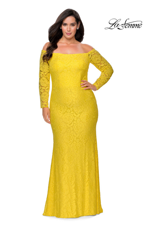 La Femme Curve 28859 Long Sleeve Lace Plus Size Dress