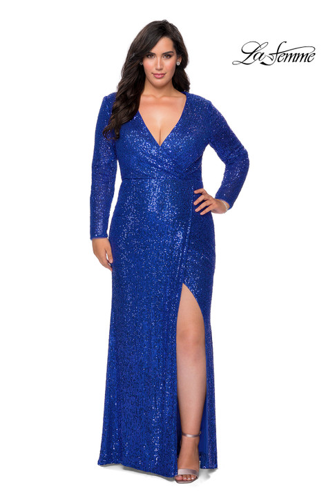 La Femme Curve 28880 Long Sleeve Sequin Plus Size Dress