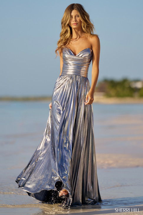 Sherri Hill 56065 Metallic Pleated Dress