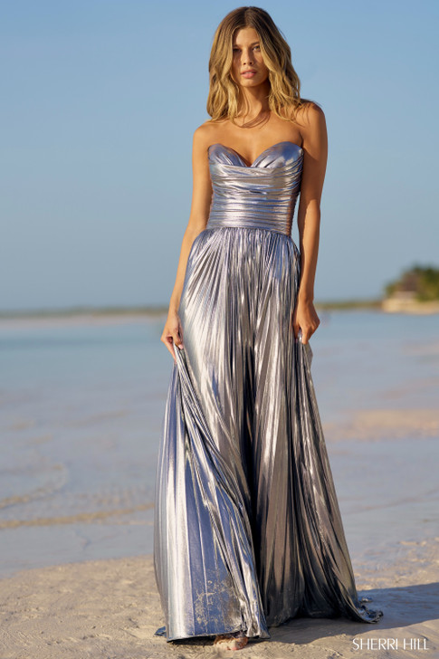 Sherri Hill 56065 Metallic Pleated Dress