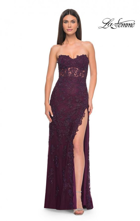 La Femme 32437 Strapless Lace Dress