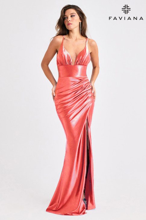 Faviana E11423 Satin Ruched Dress