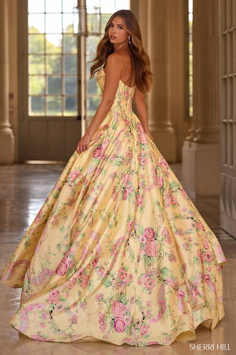 Sherri Hill 57797 Strapless Floral Print Ballgown Dress