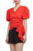 SURPLICE NECK WITH PUFF SLEEVE WRAP TOP BAN1912-0611