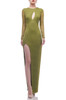 ROUND NECK WITH KEY HOLE FRONT AND SLIT ASIDE FLOOR LENGTH DRESS BAN2108-0899