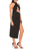 CROSS FRONT HALTER NECK WITH DRAWSTRING AND HIGH SLIT ASIDE ASYMETRICAL HEM DRESS BAN2202-0135