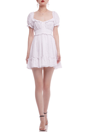 SMOCK WAISTED WITH PUFF SLEEVE SEMI-CIRCULAR DRESS BAN2103-0460