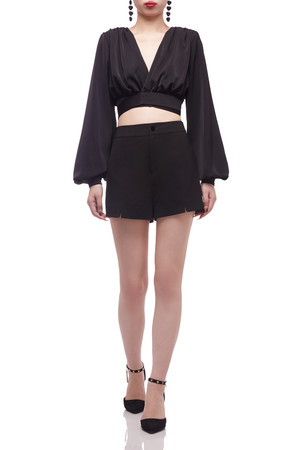 TIE ON THE BACK WITH BOUFFANT SLEEVE CROPPED TOP BAN2108-0507