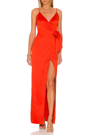 SURPLICE NECK WITH SLIT ASIDE ANKLE LENGTH DRESS BAN2202-0839