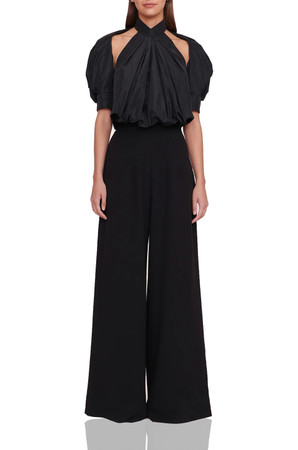 HIGH NECK WITH HOLLOWED SHOULDER CROPPED TOP BAN2208-1005