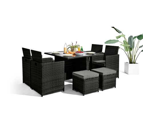 Monaco Black Rattan Garden 8 Seat Dining Set Monaco Black Rattan Garden 8 Seat Dining Set