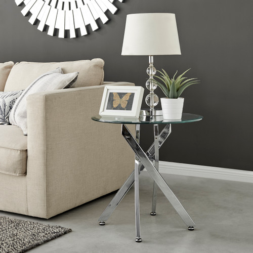 Novara Chrome and Glass Round Side Table Novara Chrome and Glass Round Side Table