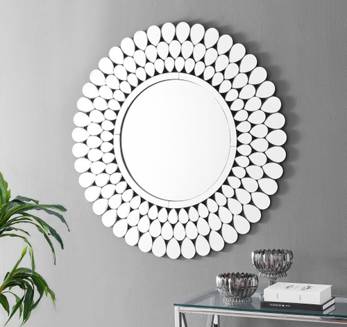 Cora Large Silver Round Modern Mirror Cora Large Silver Round Modern Mirror