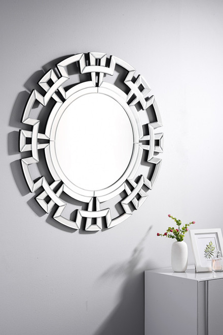Aztec Medium Silver Round Modern Mirror Aztec Medium Silver Round Modern Mirror