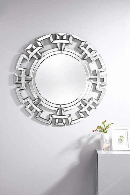 Aztec Small Silver Round Modern Mirror Aztec Small Silver Round Modern Mirror