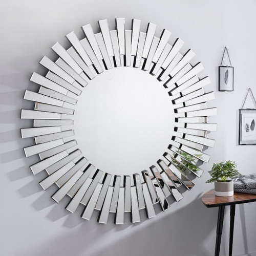 Starburst Large Silver Round Modern Mirror Starburst Large Silver Round Modern Mirror