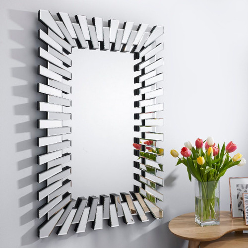Starburst Silver Rectangular Modern Wall Mirror Starburst Silver Rectangular Modern Wall Mirror