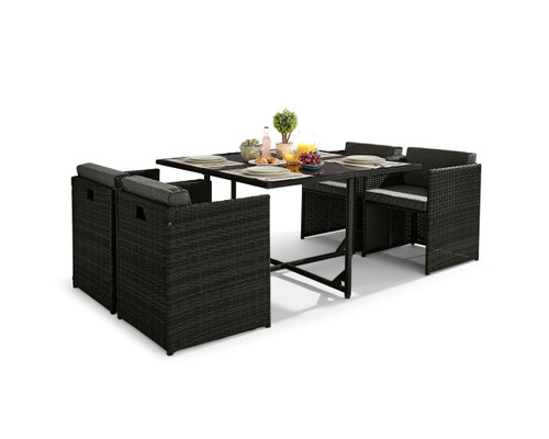 Rhodes Black Rattan Garden 4 Seat Dining Set Rhodes Black Rattan Garden 4 Seat Dining Set