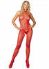 Fishnet Halter Bodystockings Red O/S