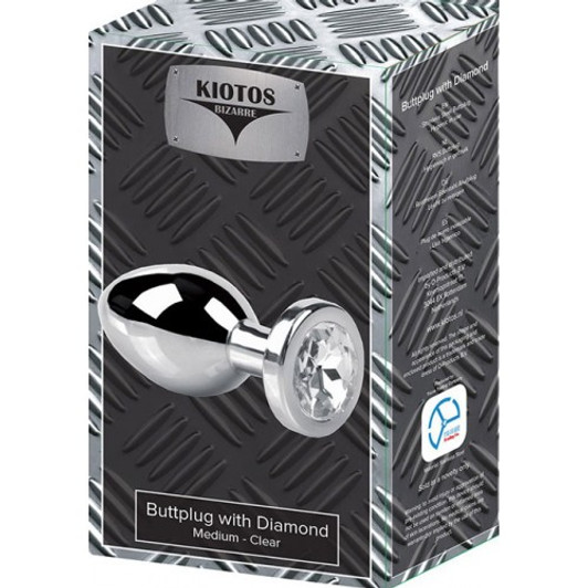 Stainless steel Jewel Butt plug White diamond Medium size