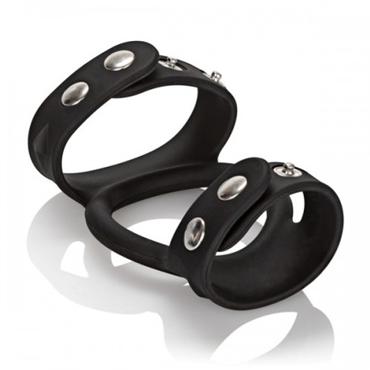 Tri-Snap Cock and Balls Silicone Cage Black